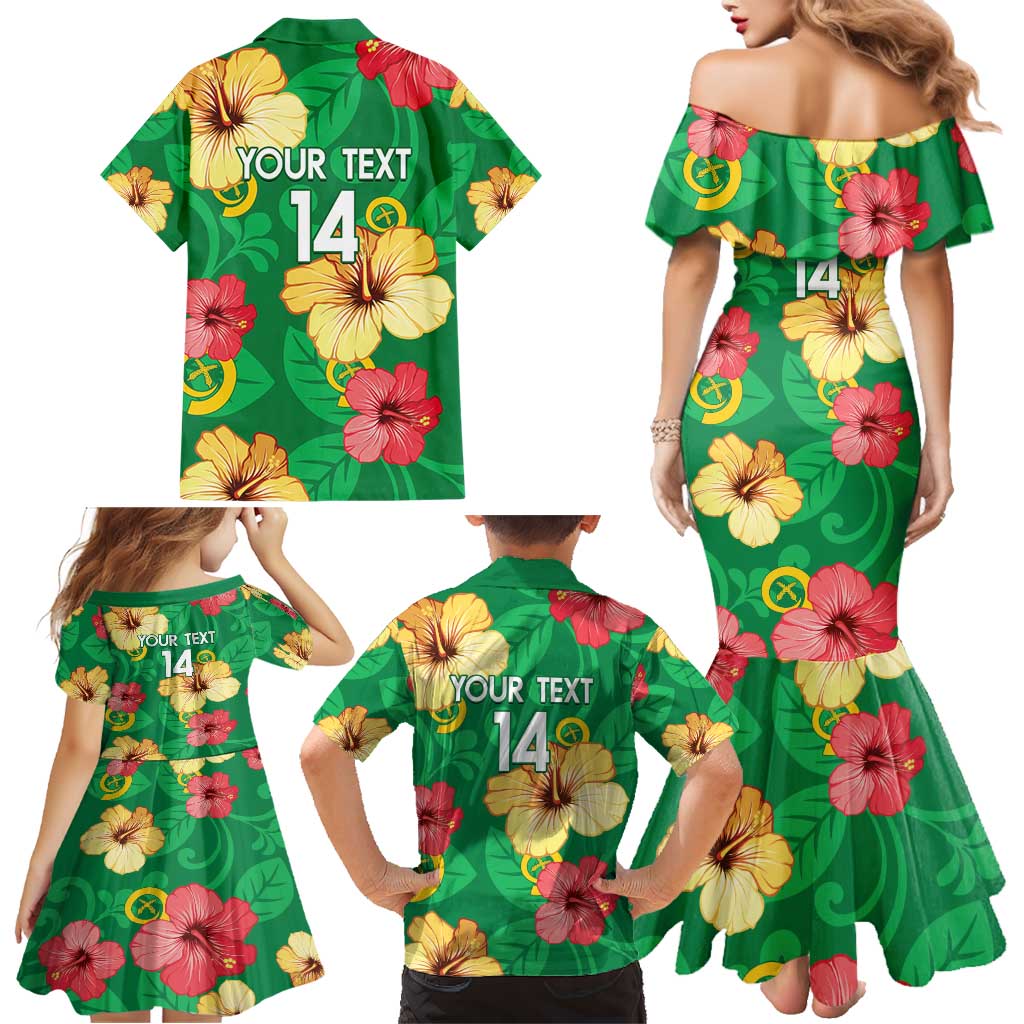 Custom Vanuatu Cricket Family Matching Mermaid Dress and Hawaiian Shirt 2024 Tropical Flowers Version LT14 - Polynesian Pride