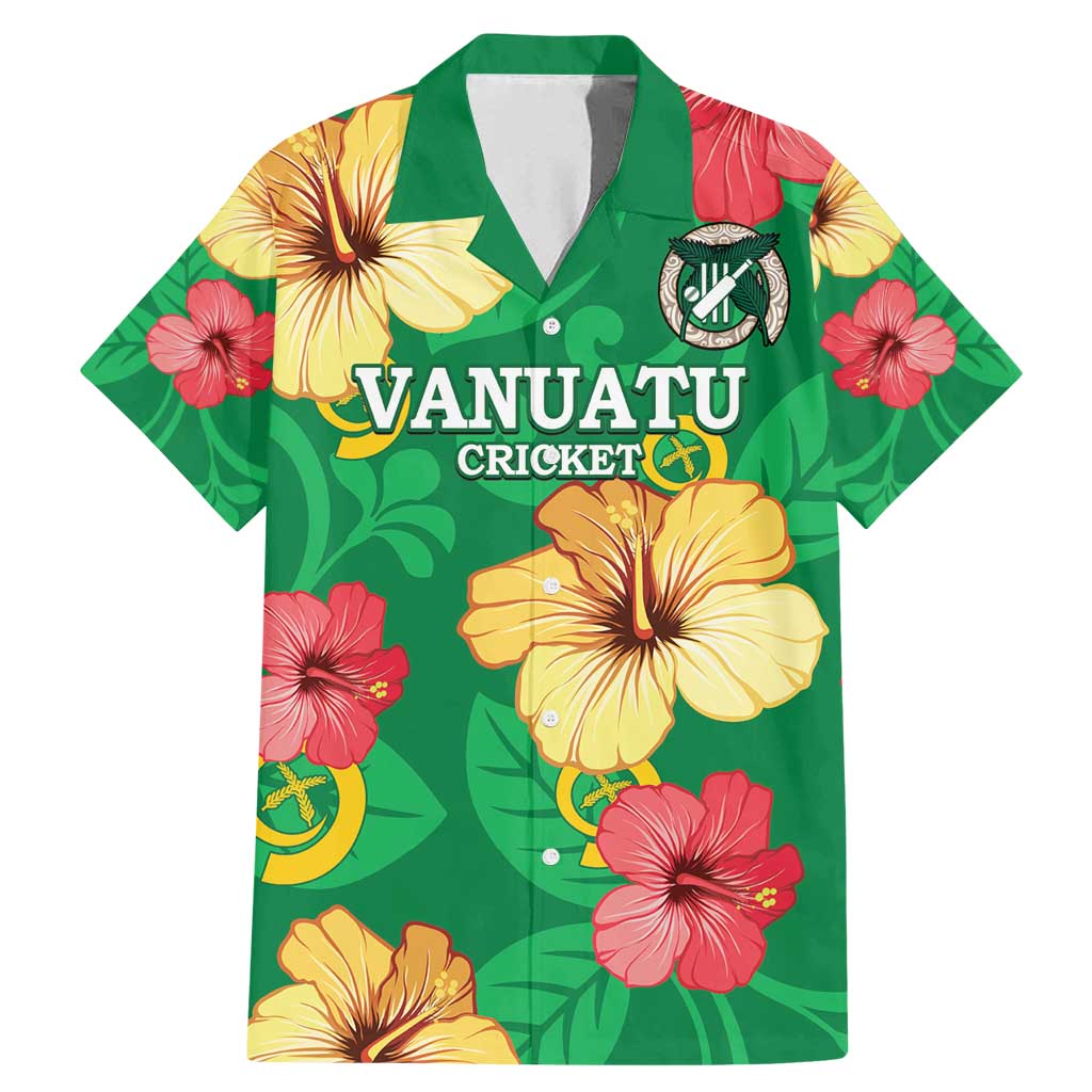 Custom Vanuatu Cricket Family Matching Mermaid Dress and Hawaiian Shirt 2024 Tropical Flowers Version LT14 Dad's Shirt - Short Sleeve Green - Polynesian Pride