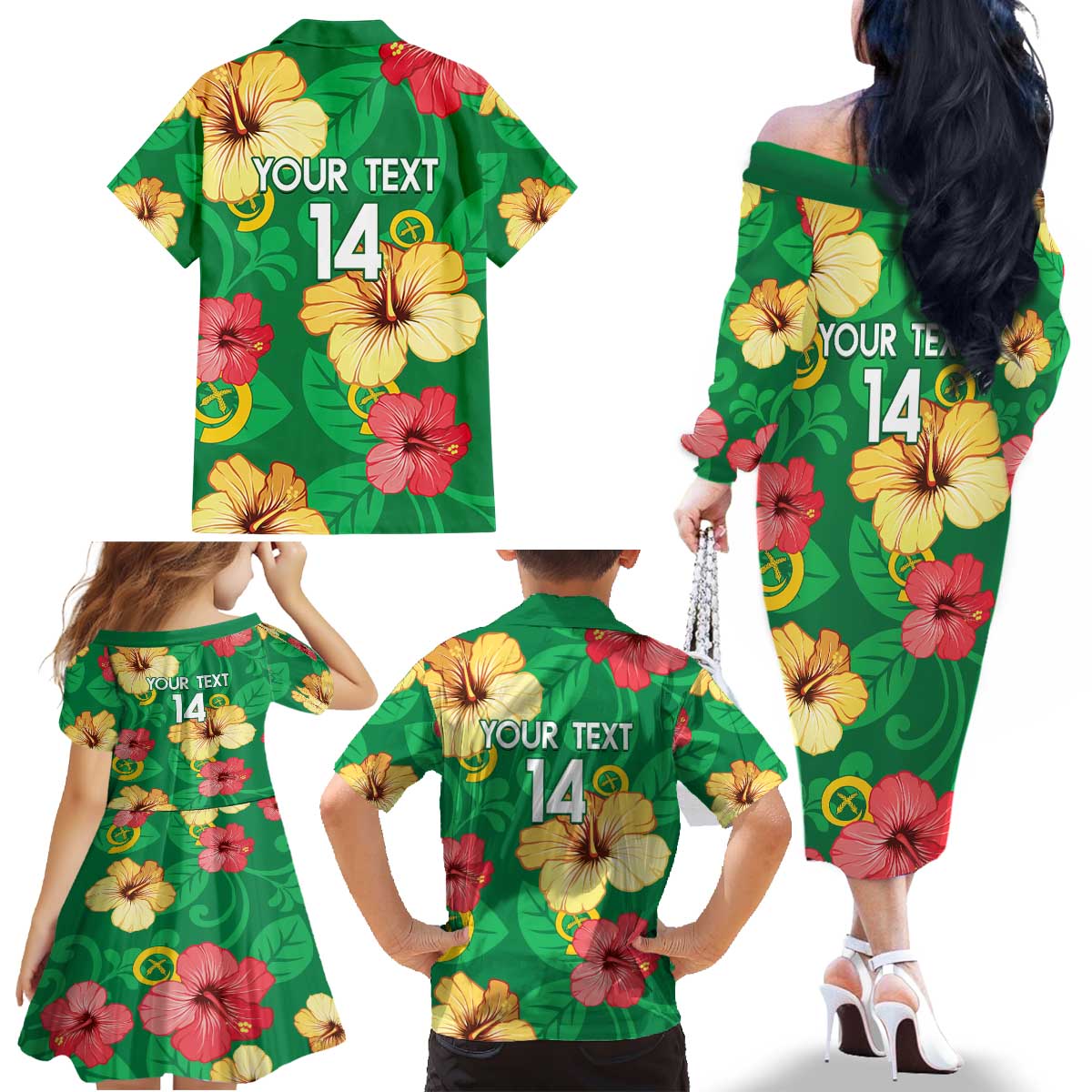 Custom Vanuatu Cricket Family Matching Off The Shoulder Long Sleeve Dress and Hawaiian Shirt 2024 Tropical Flowers Version