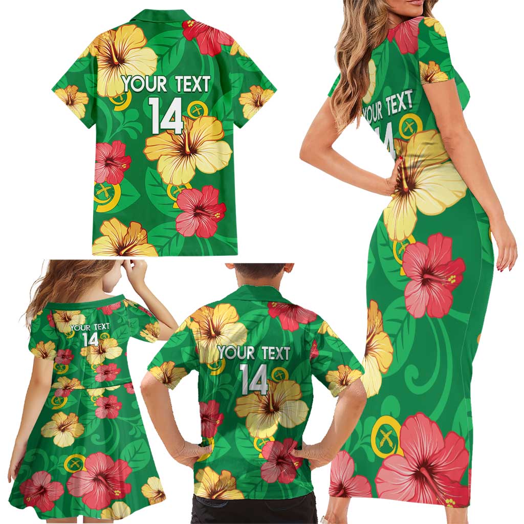 Custom Vanuatu Cricket Family Matching Short Sleeve Bodycon Dress and Hawaiian Shirt 2024 Tropical Flowers Version LT14 - Polynesian Pride