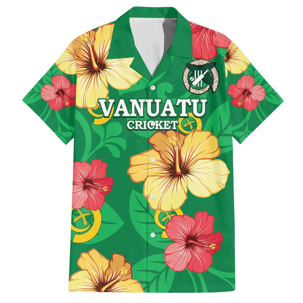 Custom Vanuatu Cricket Family Matching Short Sleeve Bodycon Dress and Hawaiian Shirt 2024 Tropical Flowers Version LT14 Dad's Shirt - Short Sleeve Green - Polynesian Pride