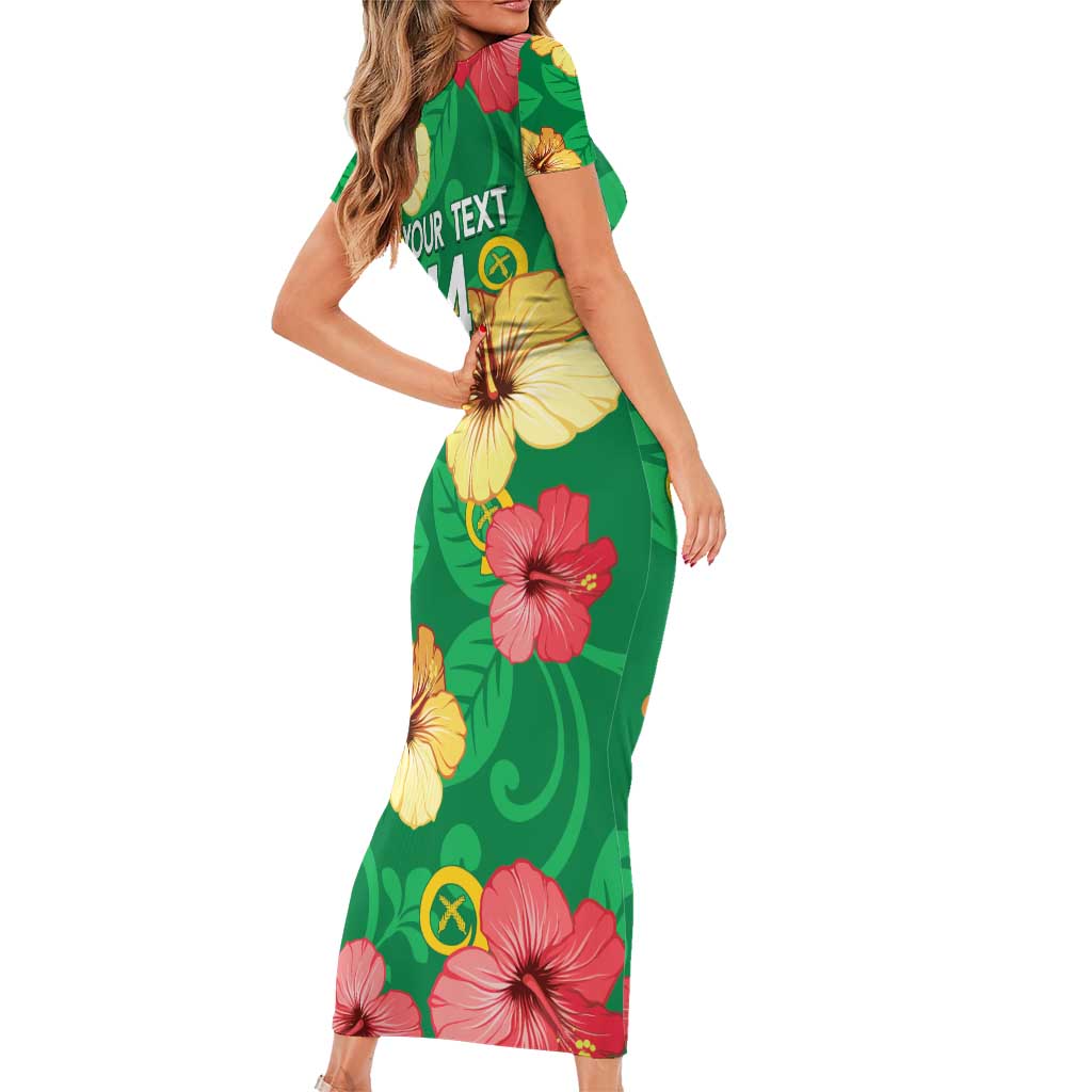 Custom Vanuatu Cricket Family Matching Short Sleeve Bodycon Dress and Hawaiian Shirt 2024 Tropical Flowers Version LT14 - Polynesian Pride