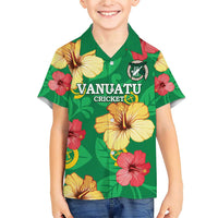 Custom Vanuatu Cricket Family Matching Short Sleeve Bodycon Dress and Hawaiian Shirt 2024 Tropical Flowers Version LT14 Son's Shirt Green - Polynesian Pride