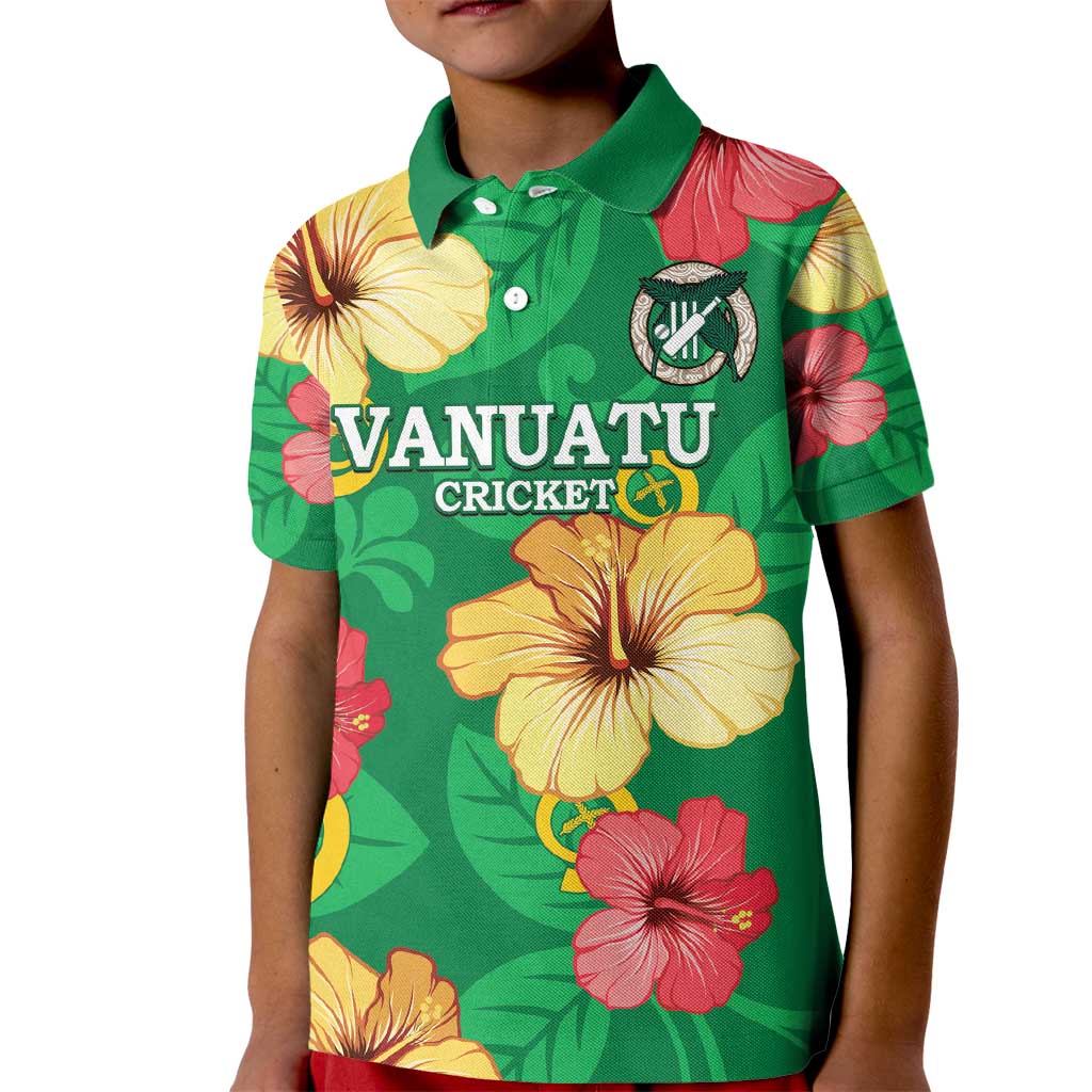 Custom Vanuatu Cricket Kid Polo Shirt 2024 Tropical Flowers Version