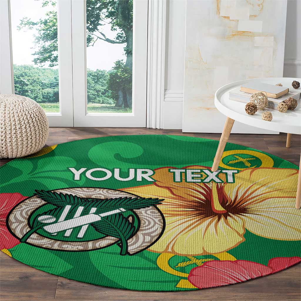 Custom Vanuatu Cricket Round Carpet 2024 Tropical Flowers Version