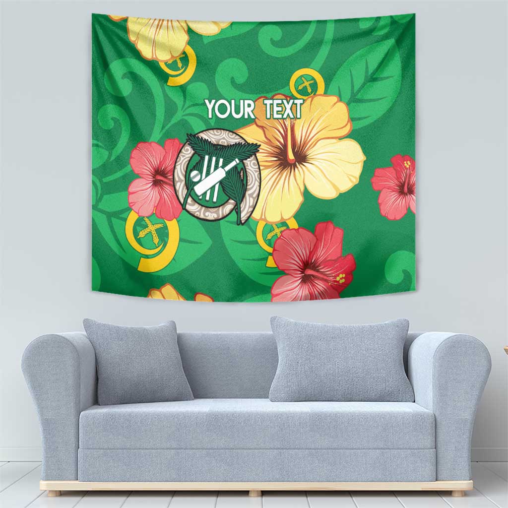 Custom Vanuatu Cricket Tapestry 2024 Tropical Flowers Version