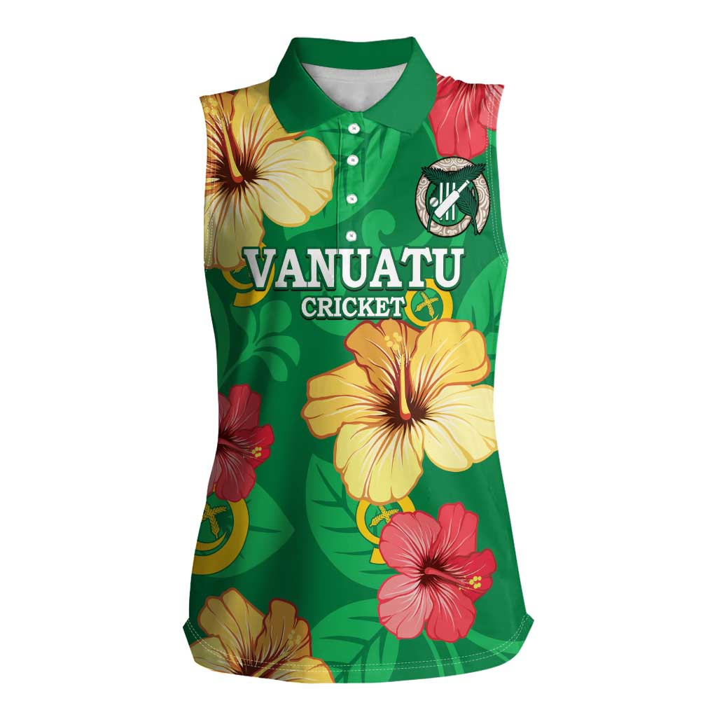 Custom Vanuatu Cricket Women Sleeveless Polo Shirt 2024 Tropical Flowers Version