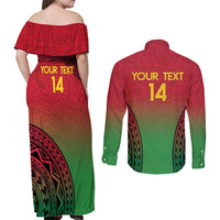 Custom Vanuatu Cricket Couples Matching Off Shoulder Maxi Dress and Long Sleeve Button Shirt 2024 Polynesian Pattern Sporty Style