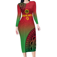 Custom Vanuatu Cricket Family Matching Long Sleeve Bodycon Dress and Hawaiian Shirt 2024 Polynesian Pattern Sporty Style LT14 Mom's Dress Red - Polynesian Pride