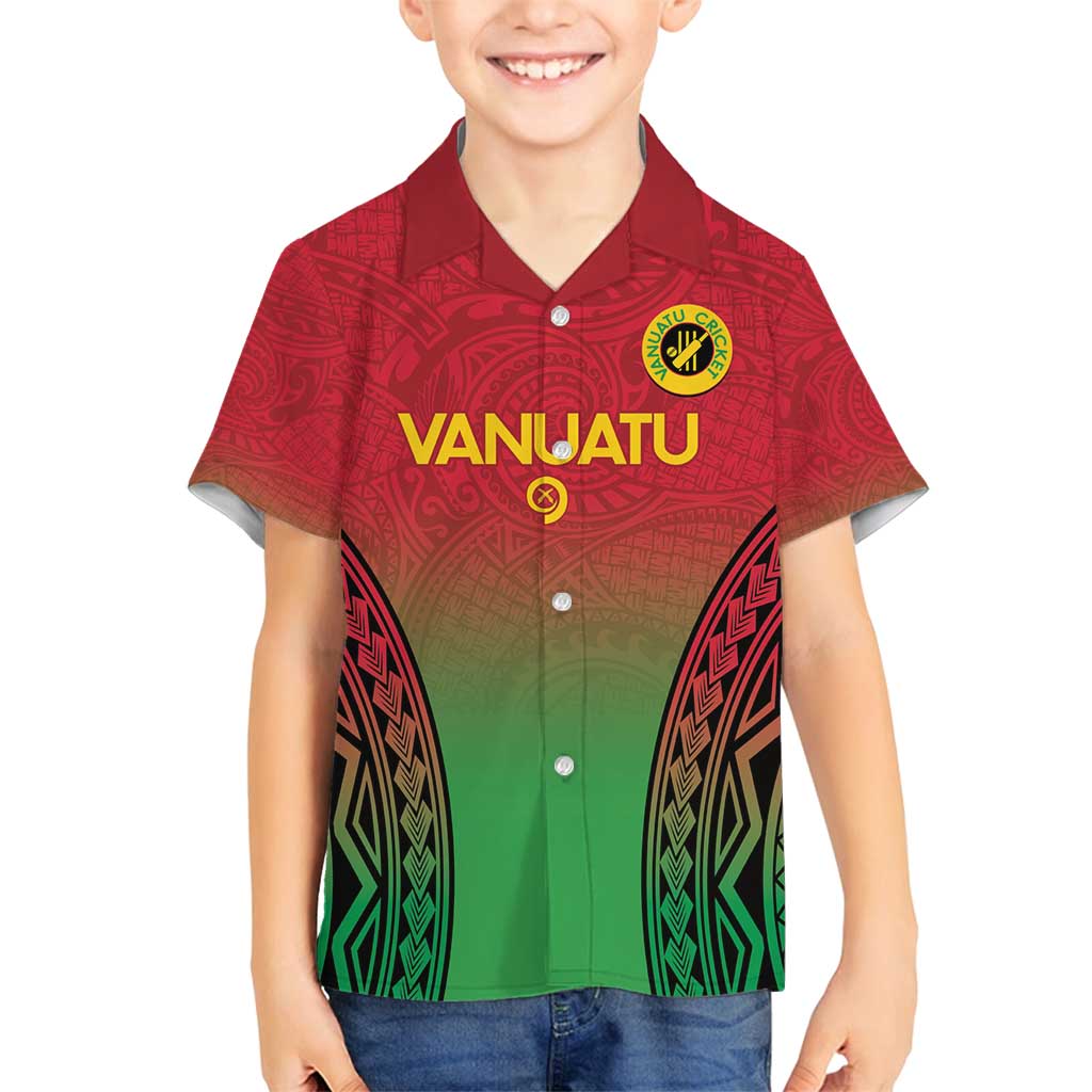 Custom Vanuatu Cricket Family Matching Long Sleeve Bodycon Dress and Hawaiian Shirt 2024 Polynesian Pattern Sporty Style LT14 Son's Shirt Red - Polynesian Pride