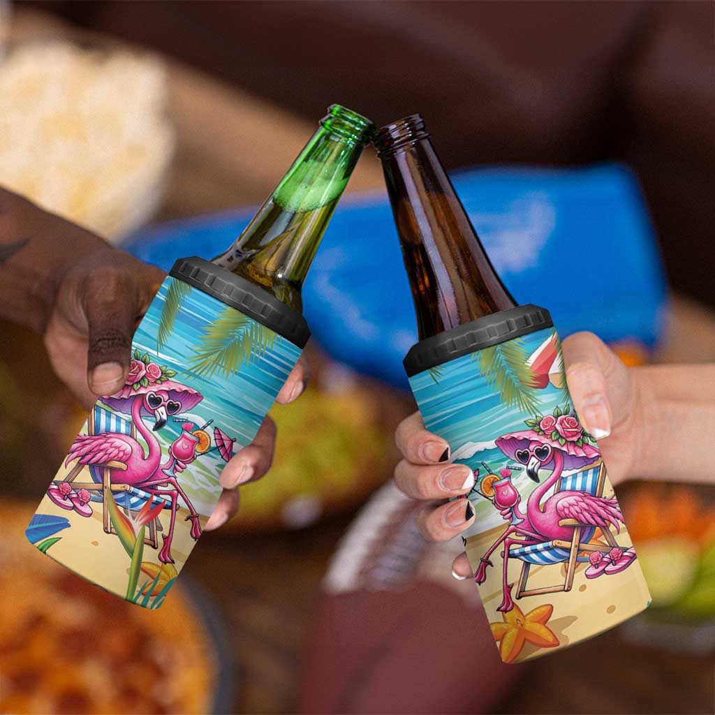 Flamingo Aloha Hawaii 4 in 1 Can Cooler Tumbler It's 5 O’Clock Somewhere Tropical Vibes - Polynesian Pride