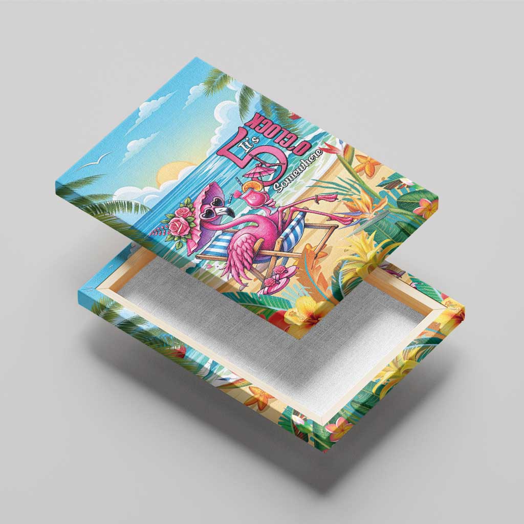 Flamingo Aloha Hawaii Canvas Wall Art It's 5 O’Clock Somewhere Tropical Vibes - Polynesian Pride