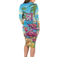 Flamingo Aloha Hawaii Family Matching Long Sleeve Bodycon Dress and Hawaiian Shirt It's 5 OClock Somewhere Tropical Vibes LT14 - Polynesian Pride