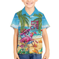 Flamingo Aloha Hawaii Family Matching Long Sleeve Bodycon Dress and Hawaiian Shirt It's 5 OClock Somewhere Tropical Vibes LT14 Son's Shirt Blue - Polynesian Pride