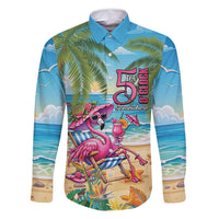 Flamingo Aloha Hawaii Family Matching Off Shoulder Short Dress and Hawaiian Shirt It's 5 OClock Somewhere Tropical Vibes LT14 Dad's Shirt - Long Sleeve Blue - Polynesian Pride