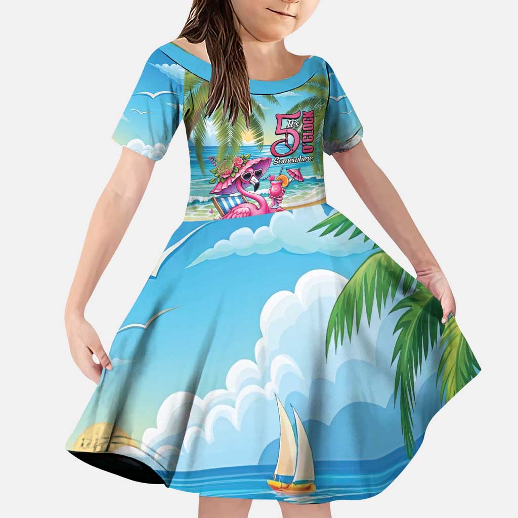 Flamingo Aloha Hawaii Family Matching Puletasi and Hawaiian Shirt It's 5 O’Clock Somewhere Tropical Vibes - Polynesian Pride