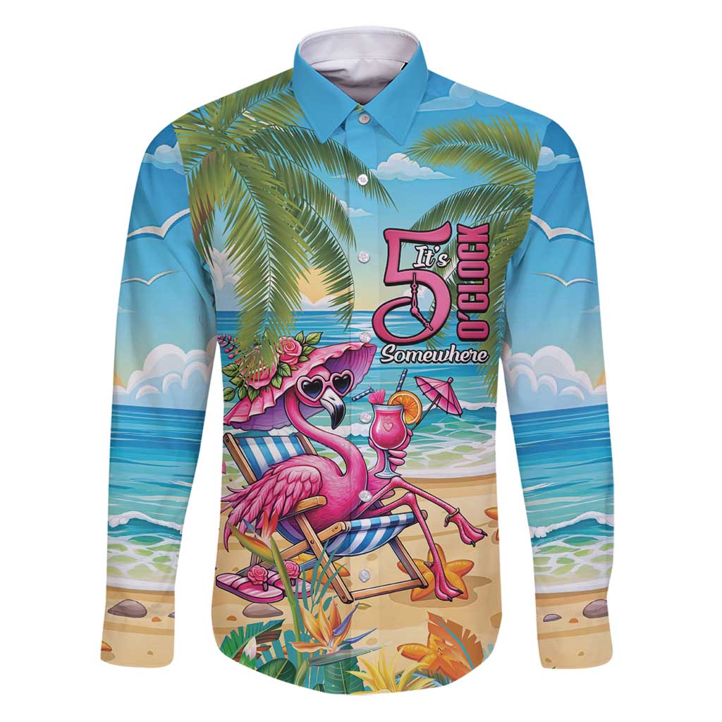Flamingo Aloha Hawaii Family Matching Puletasi and Hawaiian Shirt It's 5 O’Clock Somewhere Tropical Vibes - Polynesian Pride
