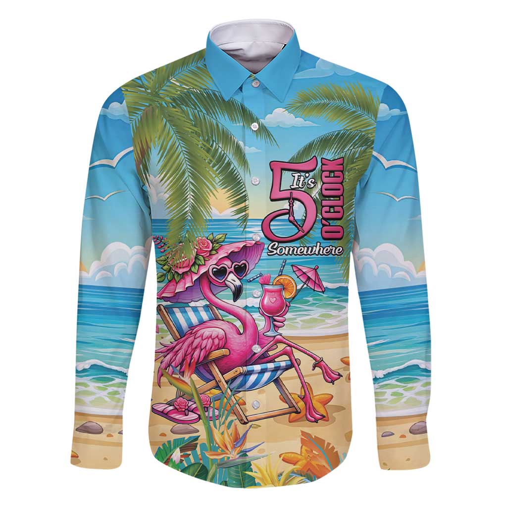 Flamingo Aloha Hawaii Family Matching Short Sleeve Bodycon Dress and Hawaiian Shirt It's 5 OClock Somewhere Tropical Vibes LT14 Dad's Shirt - Long Sleeve Blue - Polynesian Pride