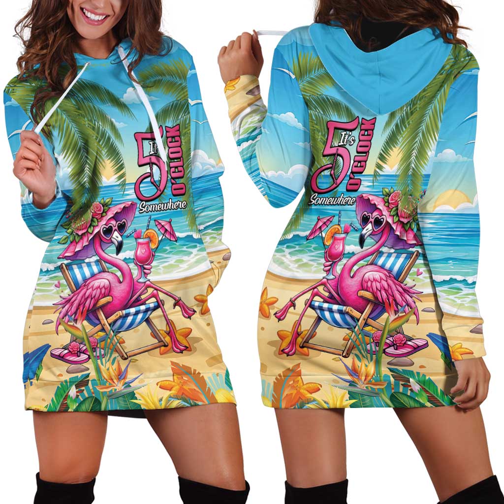 Flamingo Aloha Hawaii Hoodie Dress It's 5 O’Clock Somewhere Tropical Vibes - Polynesian Pride