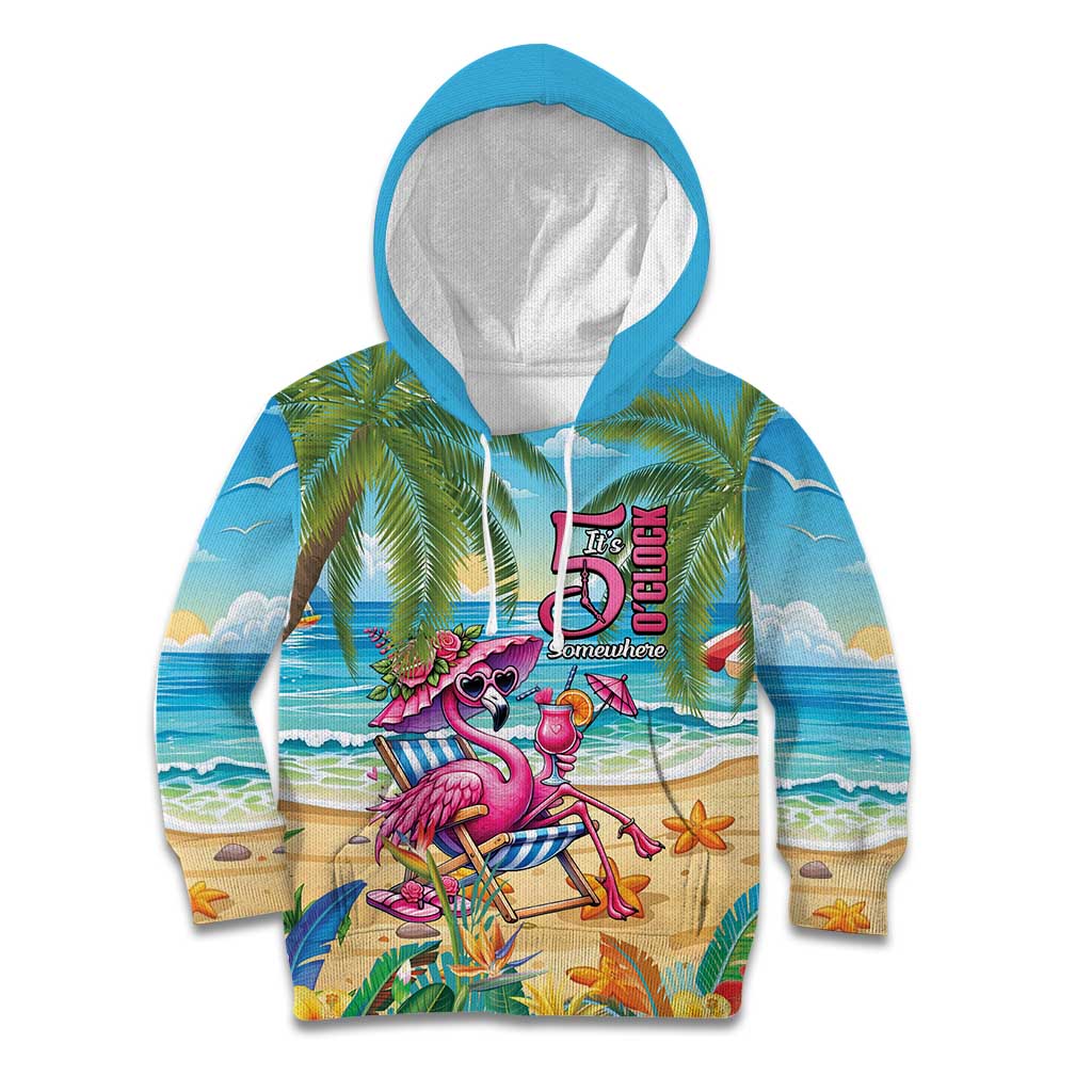 Flamingo Aloha Hawaii Kid Hoodie It's 5 O’Clock Somewhere Tropical Vibes - Polynesian Pride