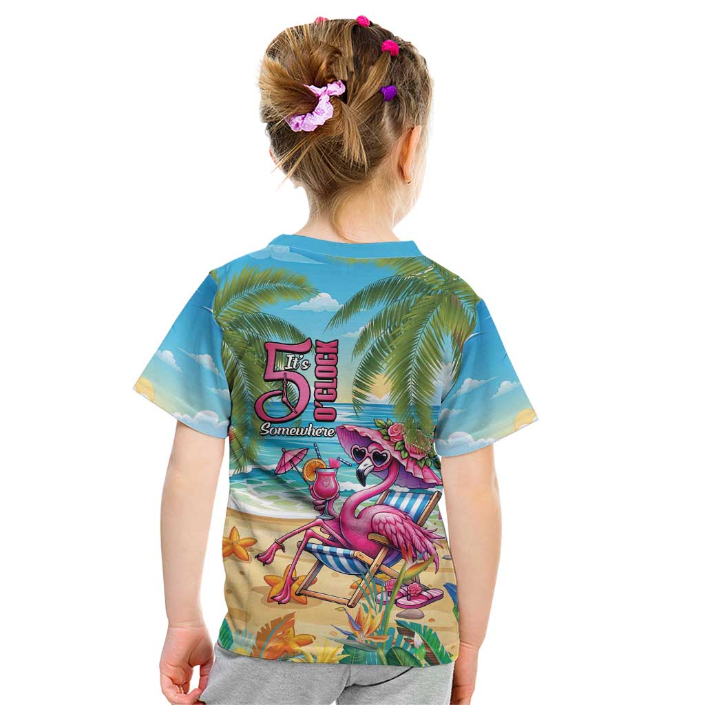 Flamingo Aloha Hawaii Kid T Shirt It's 5 O’Clock Somewhere Tropical Vibes - Polynesian Pride