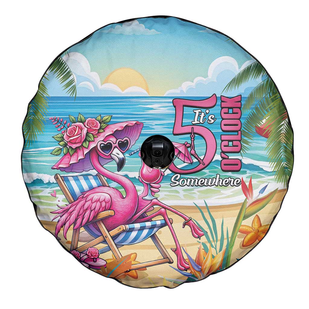 Flamingo Aloha Hawaii Spare Tire Cover It's 5 O’Clock Somewhere Tropical Vibes - Polynesian Pride