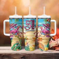 Flamingo Aloha Hawaii Tumbler With Handle It's 5 O’Clock Somewhere Tropical Vibes - Polynesian Pride