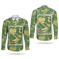 Aloha Hawaii Maia Couples Matching Off The Shoulder Long Sleeve Dress and Long Sleeve Button Shirt Hawaiian Banana Stylized Stamp LT14 - Polynesian Pride
