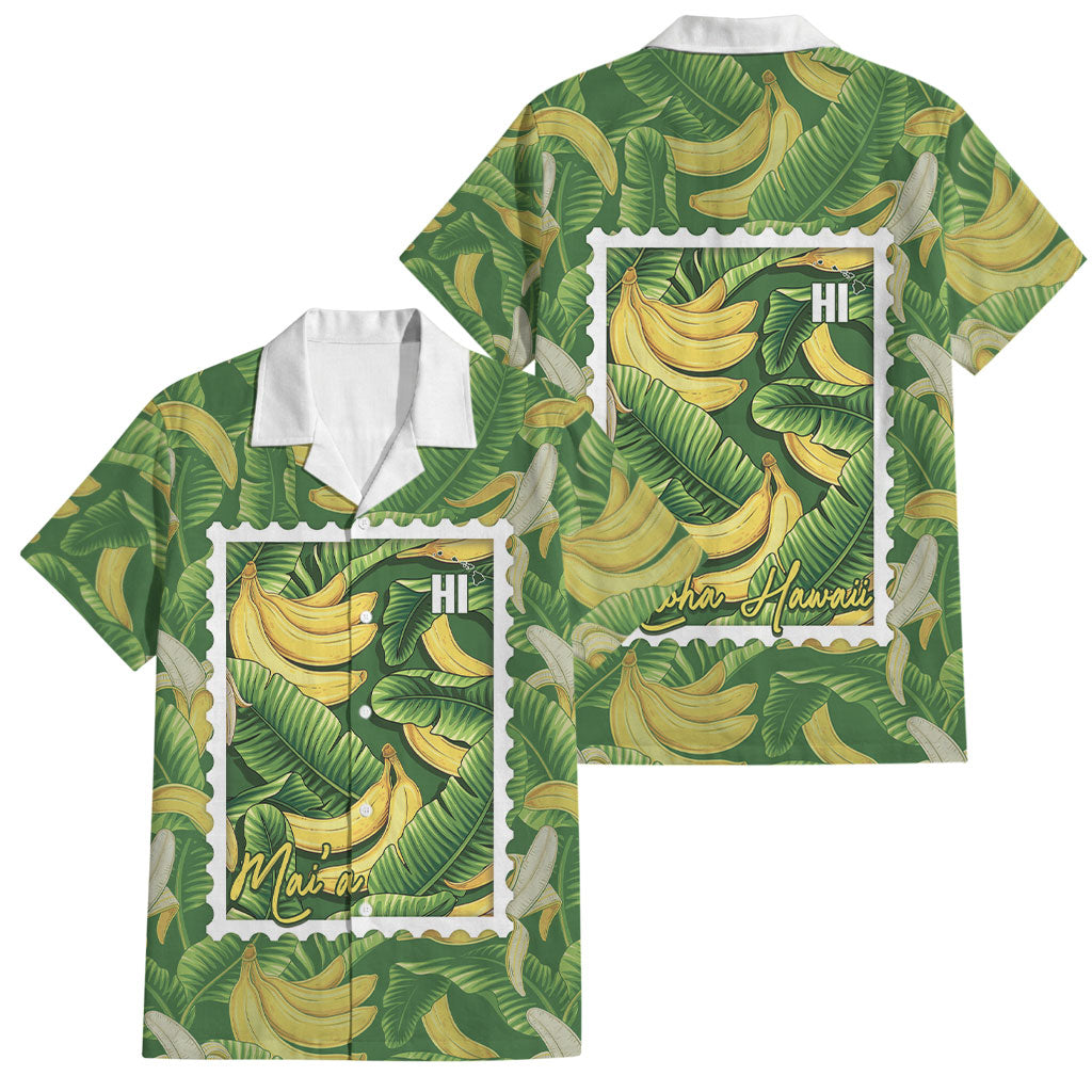 Aloha Hawaii Maia Family Matching Off Shoulder Maxi Dress and Hawaiian Shirt Hawaiian Banana Stylized Stamp LT14 Dad's Shirt - Short Sleeve Green - Polynesian Pride