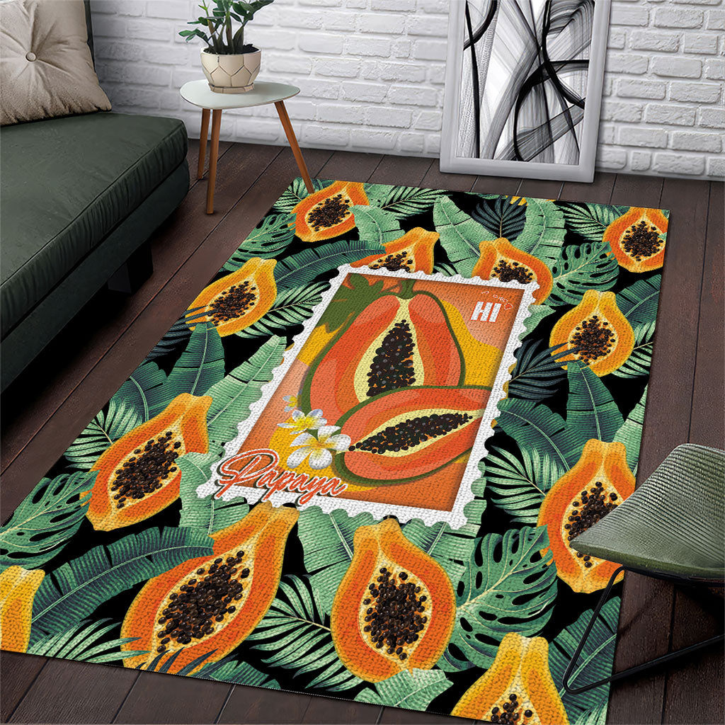 Aloha Hawaii Mikana Area Rug Hawaiian Papaya Stylized Stamp