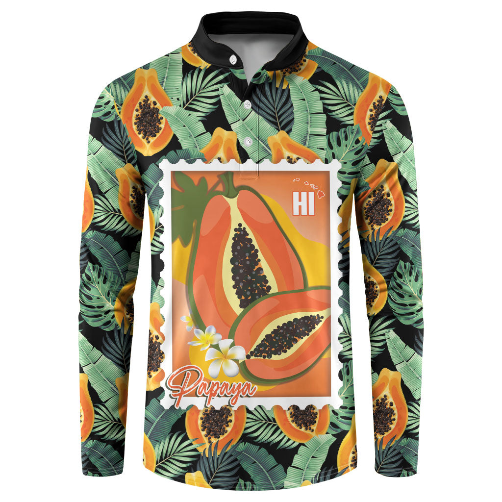 Aloha Hawaii Mikana Button Sweatshirt Hawaiian Papaya Stylized Stamp