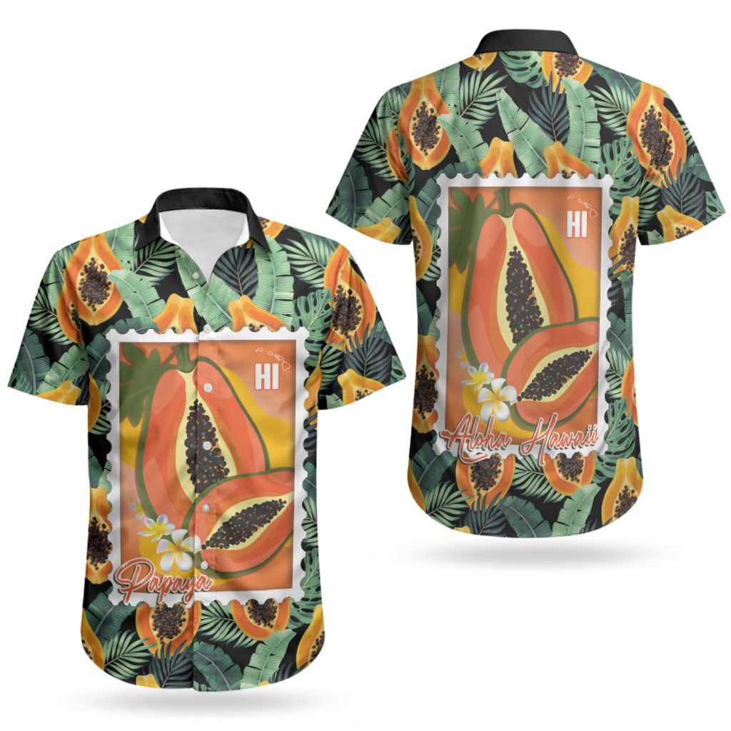 Aloha Hawaii Mikana Couples Matching Off Shoulder Short Dress and Hawaiian Shirt Hawaiian Papaya Stylized Stamp LT14 - Polynesian Pride