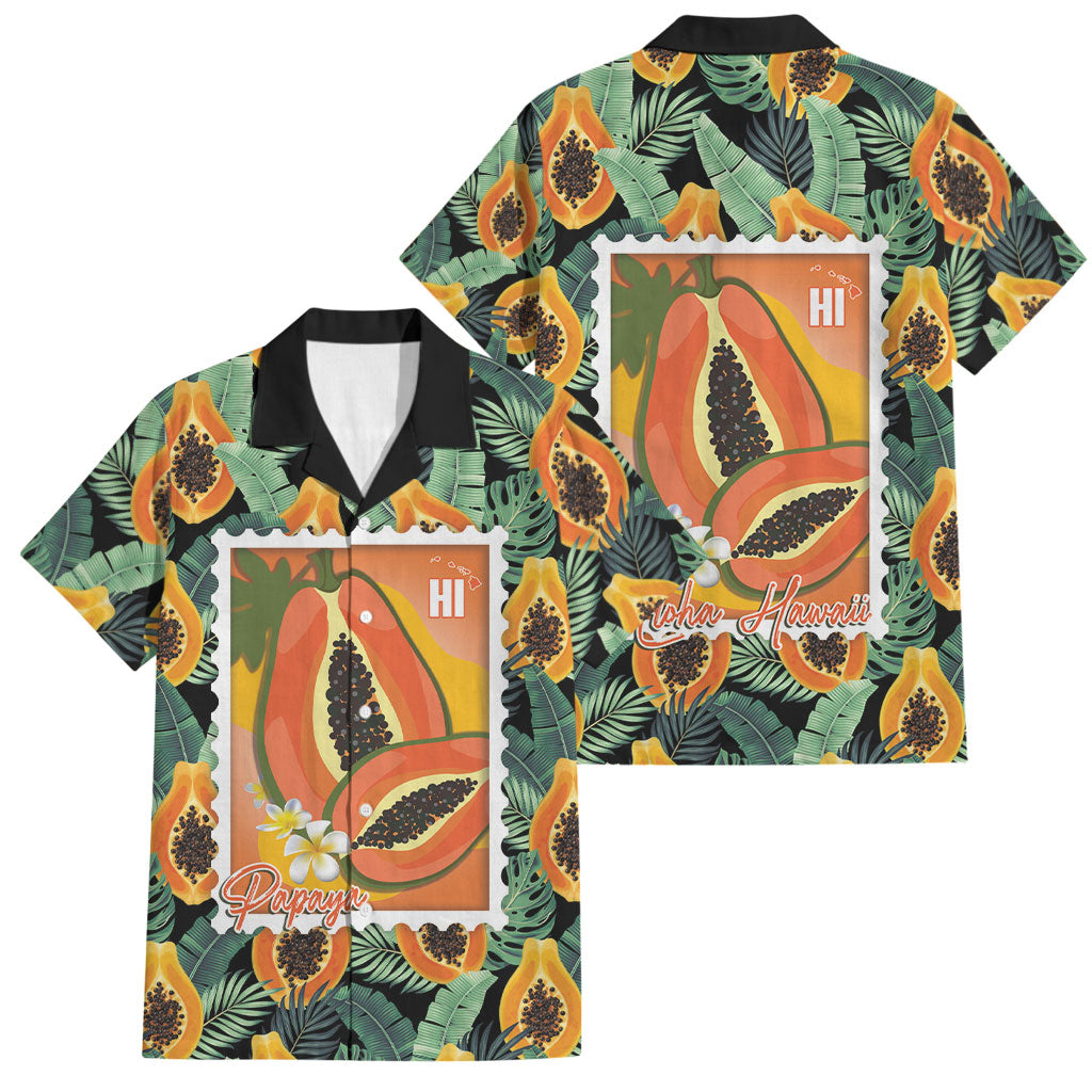 Aloha Hawaii Mikana Family Matching Off Shoulder Maxi Dress and Hawaiian Shirt Hawaiian Papaya Stylized Stamp LT14 Dad's Shirt - Short Sleeve Green - Polynesian Pride