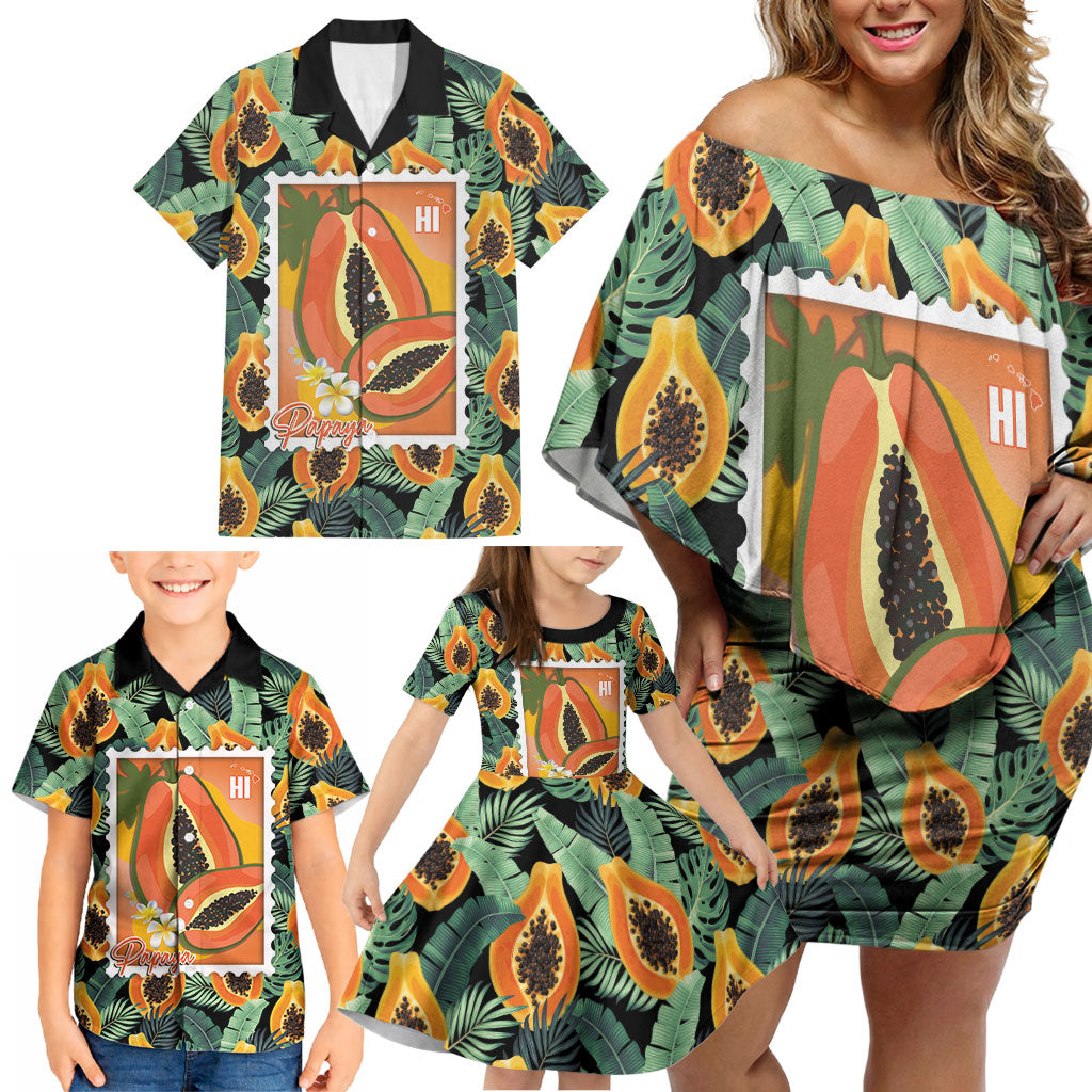Aloha Hawaii Mikana Family Matching Off Shoulder Short Dress and Hawaiian Shirt Hawaiian Papaya Stylized Stamp