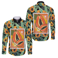 Aloha Hawaii Mikana Family Matching Off Shoulder Short Dress and Hawaiian Shirt Hawaiian Papaya Stylized Stamp LT14 Dad's Shirt - Long Sleeve Green - Polynesian Pride
