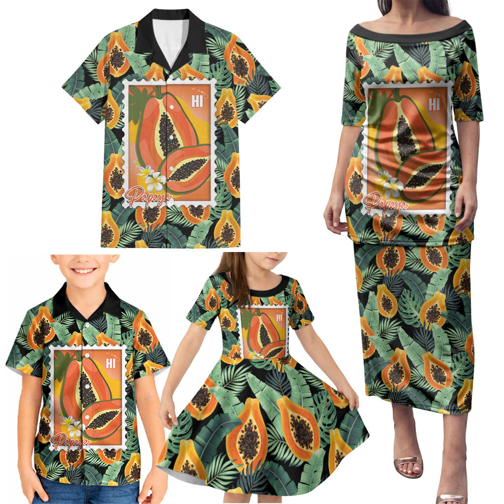 Aloha Hawaii Mikana Family Matching Puletasi and Hawaiian Shirt Hawaiian Papaya Stylized Stamp