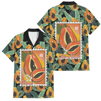 Aloha Hawaii Mikana Family Matching Puletasi and Hawaiian Shirt Hawaiian Papaya Stylized Stamp LT14 Dad's Shirt - Short Sleeve Green - Polynesian Pride