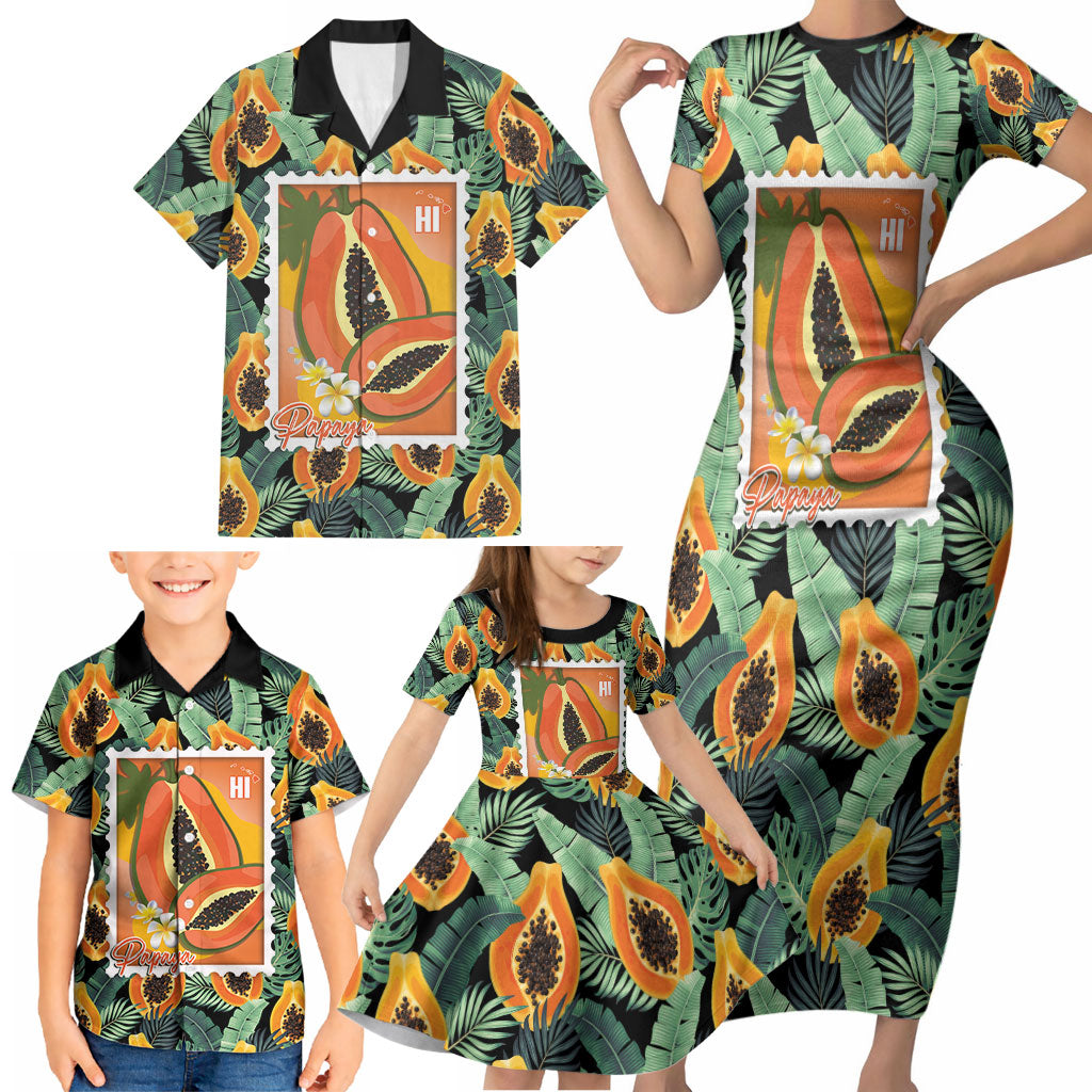 Aloha Hawaii Mikana Family Matching Short Sleeve Bodycon Dress and Hawaiian Shirt Hawaiian Papaya Stylized Stamp