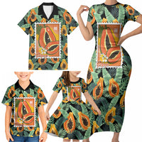 Aloha Hawaii Mikana Family Matching Short Sleeve Bodycon Dress and Hawaiian Shirt Hawaiian Papaya Stylized Stamp LT14 - Polynesian Pride