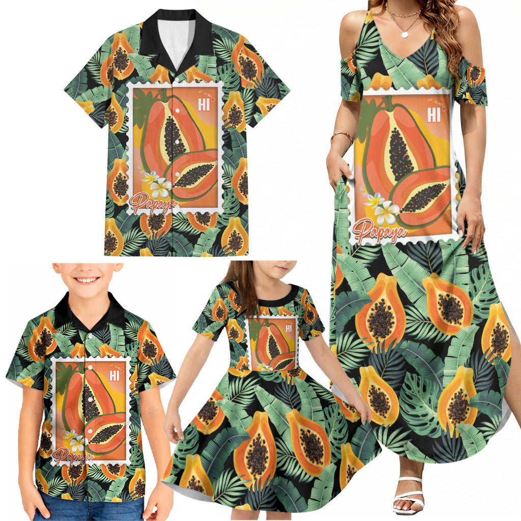 Aloha Hawaii Mikana Family Matching Summer Maxi Dress and Hawaiian Shirt Hawaiian Papaya Stylized Stamp