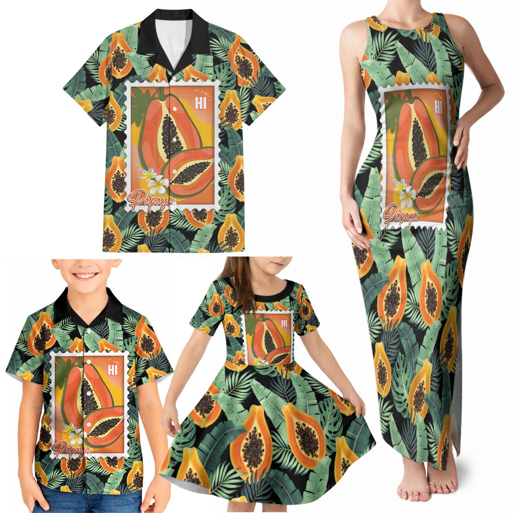 Aloha Hawaii Mikana Family Matching Tank Maxi Dress and Hawaiian Shirt Hawaiian Papaya Stylized Stamp