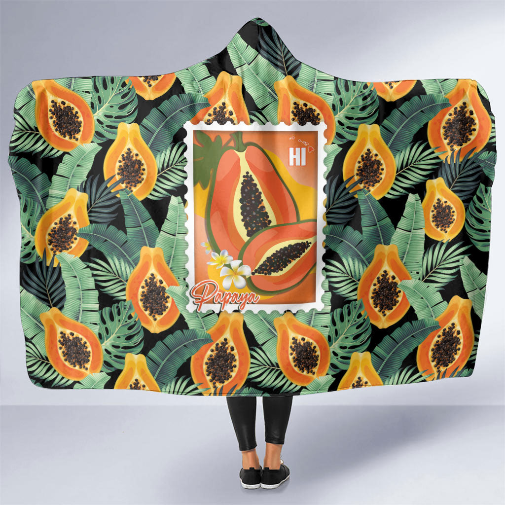 Aloha Hawaii Mikana Hooded Blanket Hawaiian Papaya Stylized Stamp