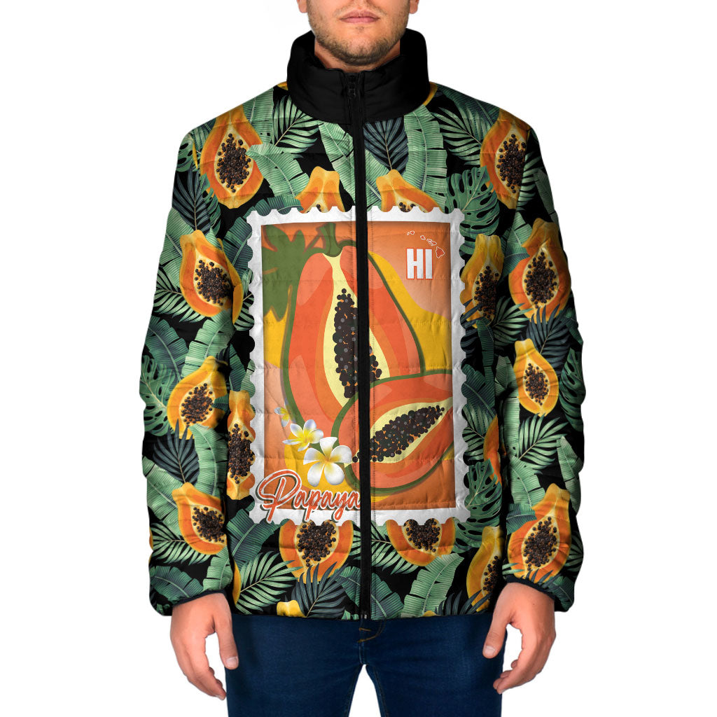 Aloha Hawaii Mikana Padded Jacket Hawaiian Papaya Stylized Stamp LT14 Men Green - Polynesian Pride