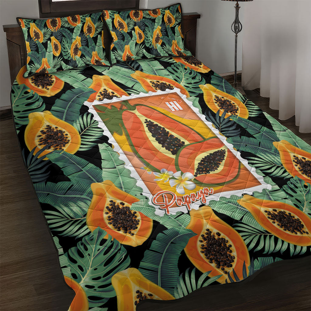 Aloha Hawaii Mikana Quilt Bed Set Hawaiian Papaya Stylized Stamp
