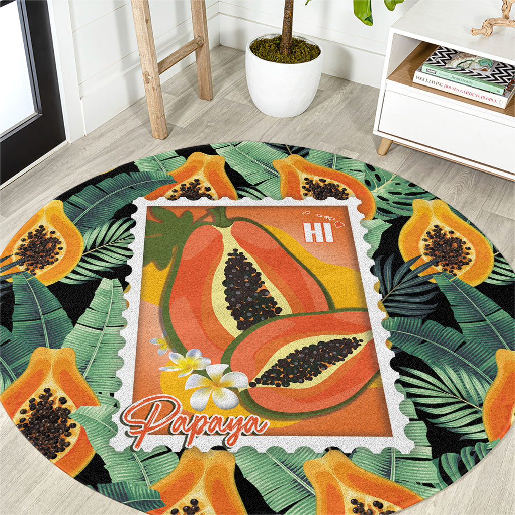 Aloha Hawaii Mikana Round Carpet Hawaiian Papaya Stylized Stamp