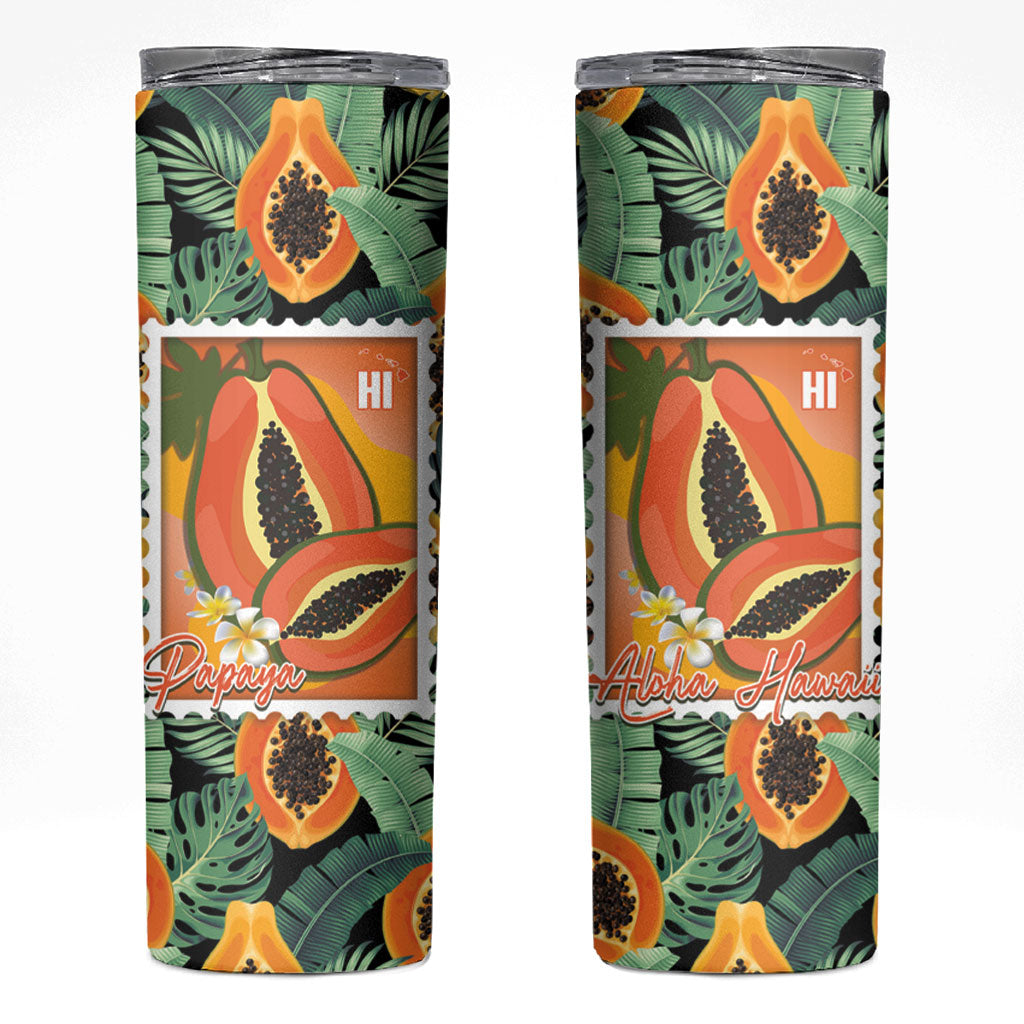 Aloha Hawaii Mikana Skinny Tumbler Hawaiian Papaya Stylized Stamp