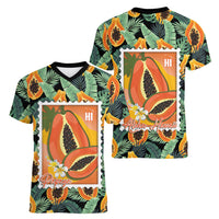 Aloha Hawaii Mikana Women V-Neck T-Shirt Hawaiian Papaya Stylized Stamp LT14 - Polynesian Pride