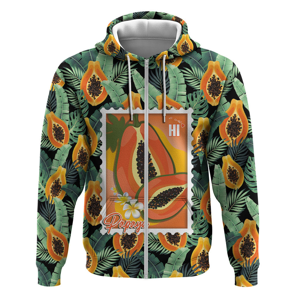 Aloha Hawaii Mikana Zip Hoodie Hawaiian Papaya Stylized Stamp LT14 Zip Hoodie Green - Polynesian Pride