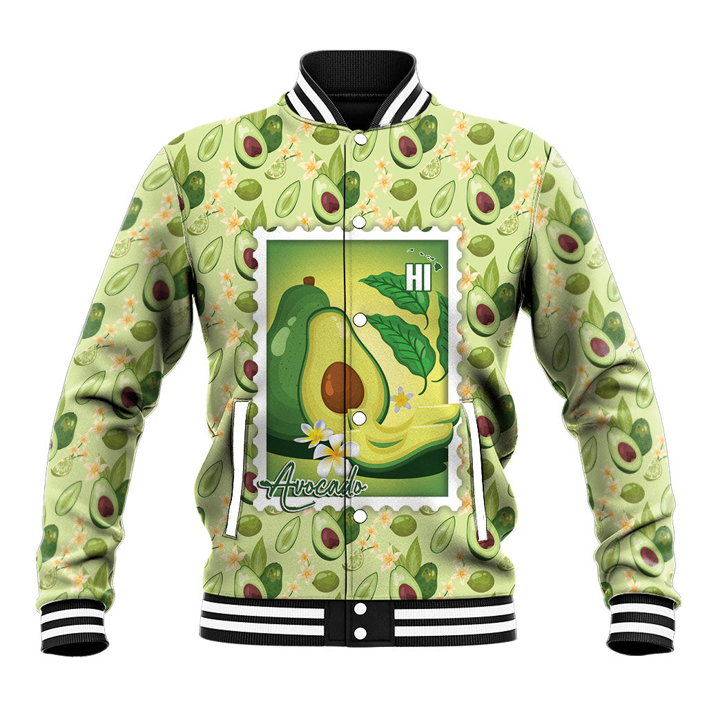 Aloha Hawaii Avocado Baseball Jacket Hawaiian Fruit Stylized Stamp