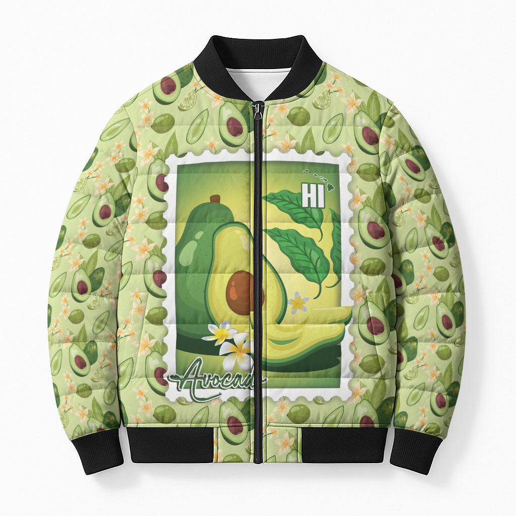 Aloha Hawaii Avocado Bomber Puffer Jacket Hawaiian Fruit Stylized Stamp LT14 Unisex Green - Polynesian Pride